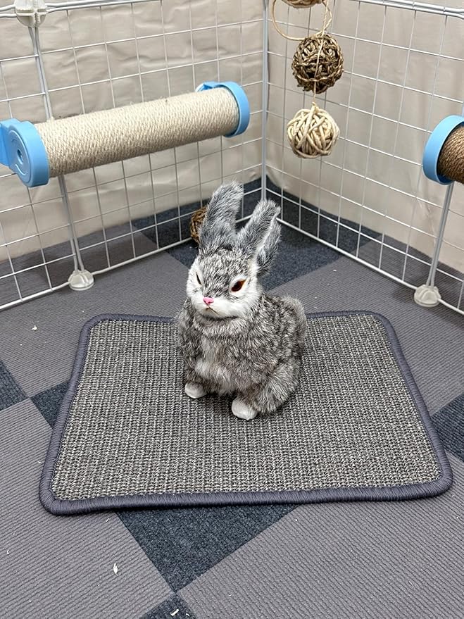 Rabbit Scratching Pad 2 Pack Natural Sisal Bunny Scratcher Mat Bunny Scratch Foot Pad Small Animal Grinding Claw Pad Rug for Guinea Pigs Chinchillas (Gray)
