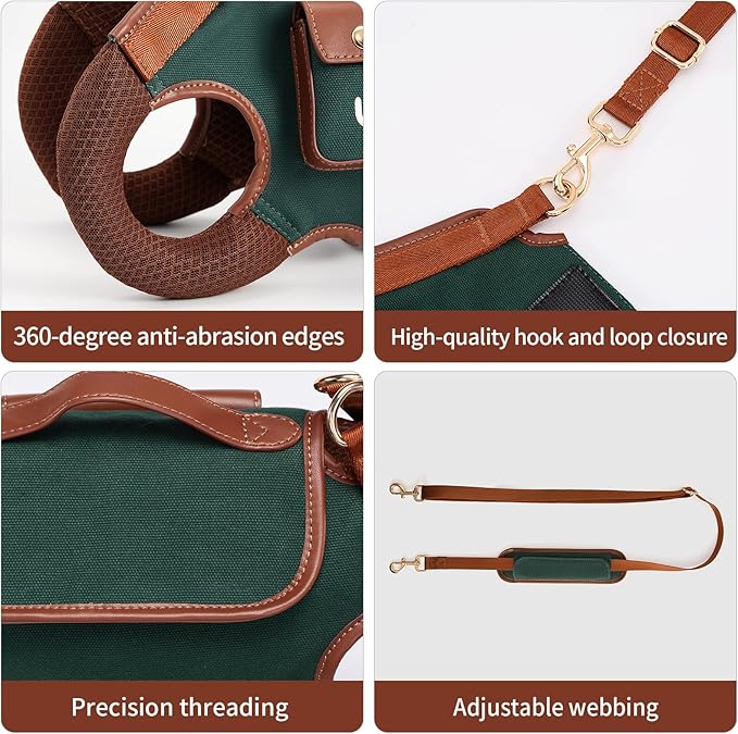 Dog Lift Harness Dog Carrier Dog VES Harness Adjustable Dog Leash with Small Puppy Treat Bag(Green,XS)