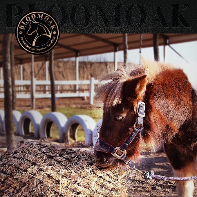 Bloomoak Slow-Feed-Hay-Net for Horses, 40" Hay Net with 2" Hole for Horse and Goat, Handwoven Hay Net, Heavy Duty PE,Easy Fill with Rings(2PCS