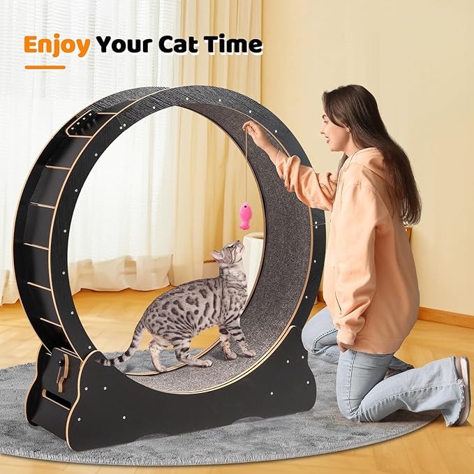 VINGLI Cat Wheel, Large Exercise Wheel for Indoor Cats, Silent Cat Running Wheel with Safety Lock, Black (43.3 inch)