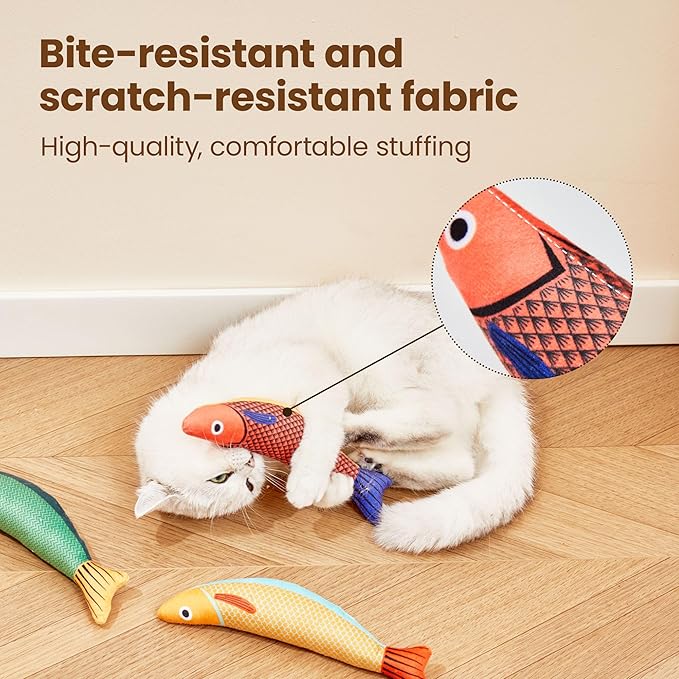 Potaroma Cat Toys Saury Fish, 3 Pack, Catnip Crinkle Sound, Soft and Durable, Interactive Kitten Kicker for Indoor Kitty Exercise 9.4 Inches for All Breeds