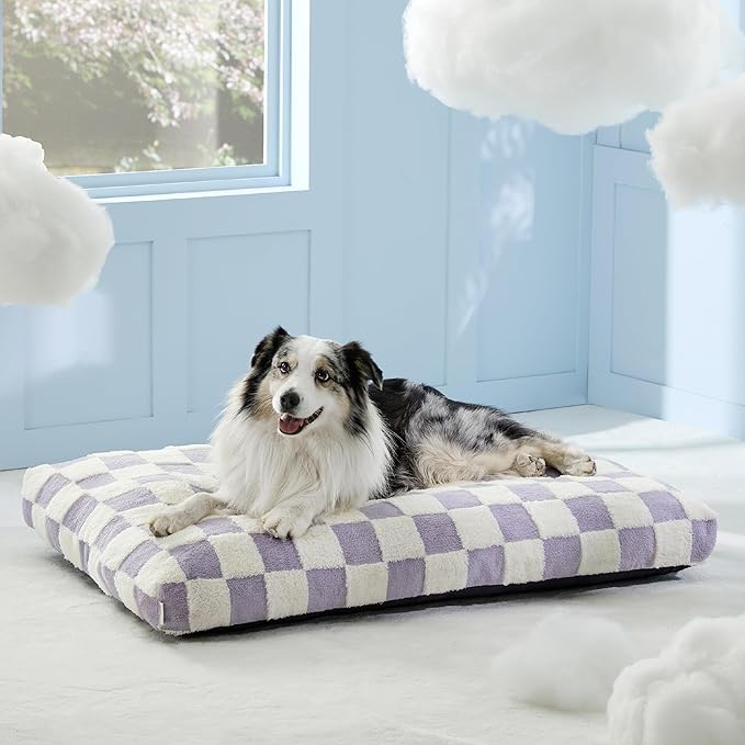 LE SURE XLarge Dog Bed-Thick Shredded Chopped Foam Pet Bed Indoor with Removable Cover, Cute Modern Fuzzy Plush & Anti Slip Bottom, Purple