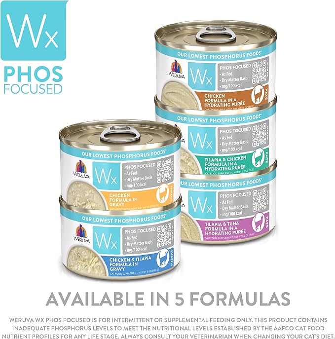 Weruva Wx Phos Focused, Chicken & Tilapia Formula in Gravy, 3oz Can (Pack of 12)