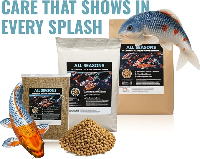 HALF OFF PONDS All Seasons Koi Fish Food - 50 lb Floating Pellets, 5mm Size - Goldfish Food for Ponds - 28% Protein with Wheat Germ & Vitamins - Ideal for Year-Round Feeding & Water Clarity