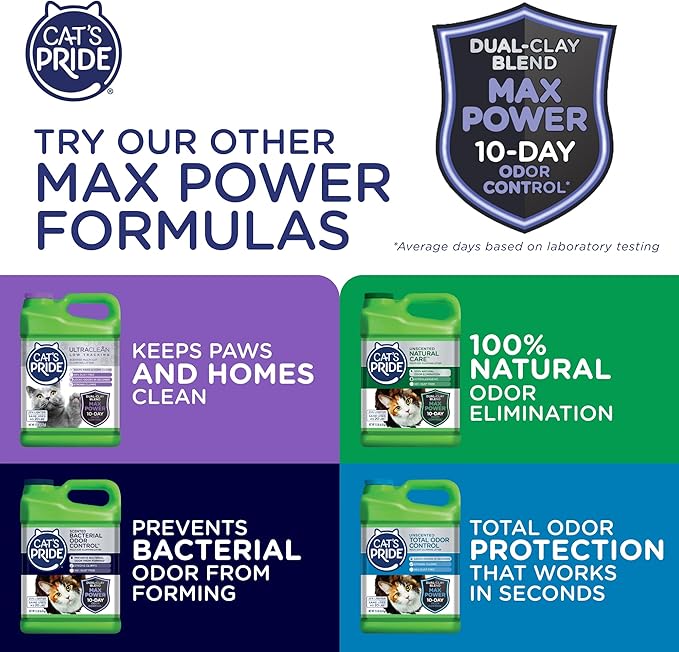 Cat's Pride Max Power: UltraClean Low Tracking Multi-Cat Clumping Litter - Keeps Paws & Home Clean - Up to 10 Days of Powerful Odor Control - 99% Dust Free - Unscented, 15 Pounds