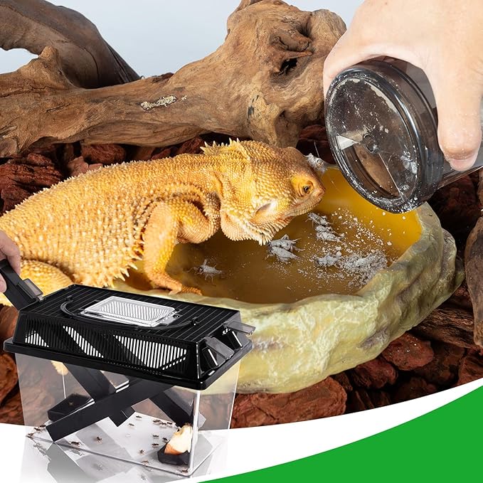 REPTI ZOO Reptile Cricket Keeper & Mixer Combo Kit, Reptile Cricket Calcium Powder Feeder, Feeding Dispenser Shaker for Bearded Dragon Gecko Lizards Chameleon Snake