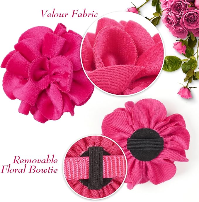 azuza 2 Pack Cat Collar Floral with Bell and Removable Flower Bowtie Breakaway Adjustable Velvet Fabric Cat Collar for Pets and Daily Decoration,Hot Pink & Purple