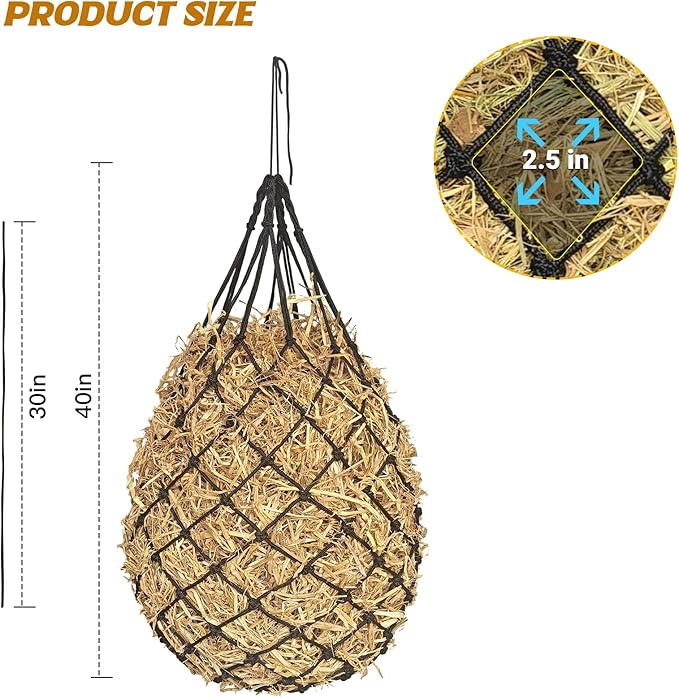 Hay Nets for Horses,2.36"x2.36" Holes 40”Horse Hay Feeder Net for Slower Feeding,Strong Load-Bearing Hay Bag Hanging for Horse Stable Trailer (Black-1PACK)