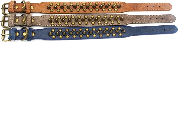 Spiked Dog Collar Soft Pu Leather Mushrooms Rivet Spike Studded Puppy Adjustable Pet Collars for Small Breeds (S, Blue1)