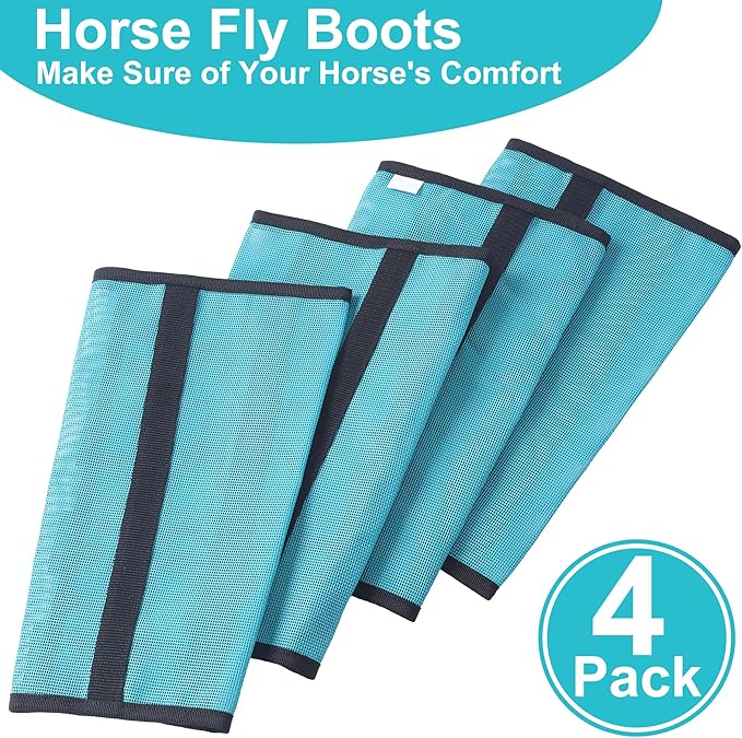 Adjustable Horse Fly Boots Set of 4, Breathable Mesh Fly Boots for Horses, Equine Leg Protection Reduce Stomping, Horse Leggings Leg Guards