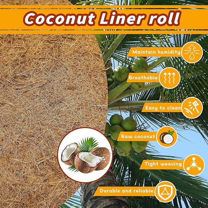 Hamiledyi 118x15.7in Reptile Carpet Coconut Fiber Substrate Large Coco Liner Roll Lizard Cage Mat Natural Coco Fiber Bedding for Bearded Dragon Turtles Iguana Tortoise Pad Garden Decoration