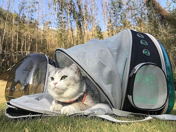 halinfer Expandable Backpack to Carry Cat, Fit up to 12 lbs, Space Capsule Astronaut Polarized Tinted Brown Bubble Window Pet Backpack Carrier for Kitten Bunny and Small Puppy Vet Visit