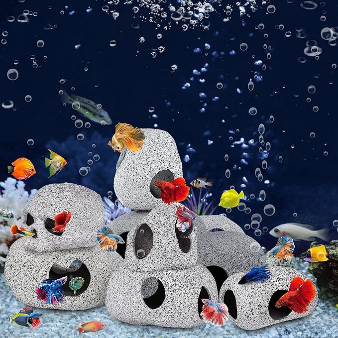 Aquarium Decorations Cave Fish Tank Accessories Rock Decor for Shrimp Cichlid Hiding Breeding Small Fish Bowl Hide Decoration Betta Toys Hideout Stones House(Small)