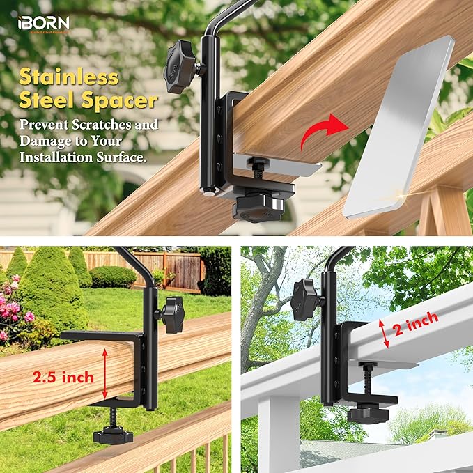 iBorn Bird Bath for Outside,Deck Mounted Bird Bath 12in,Birds Baths for Outdoors with Adjustable Clamp 3.2in,BPA-Free Bowl,360°Swivel & Adjustable Height Bracket,Detachable Birds Baths, Pack of 1