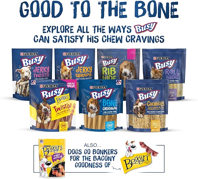 Purina Busy Bone Made in USA Facilities, Long Lasting Small/Medium Breed Adult Dog Chews, Peanut Butter Flavor - 10 ct. Pouch (Pack of 2)