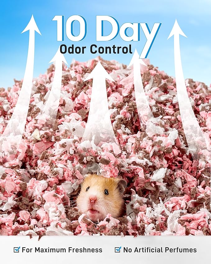 BUCATSTATE Hamster Bedding 15L, 99% Dust-Free Guinea Pig Paper Bedding Odor Control Paper Bedding, Cozy Small Animal Bedding for Rabbit Rat Syrian Dwarf Hamsters Gerbils (Blossom)