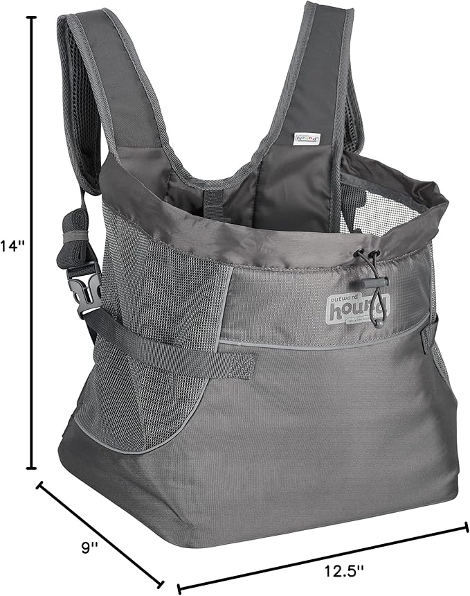 Outward Hound PupPak Dog Front Carrier, Medium, Grey – Hands-Free Hiking & Camping Pet Backpack for Small Pets up to 20 lbs, Padded Straps, Breathable Mesh, Water-Resistant, Safety Clip