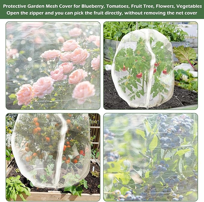 3Pcs Plant Covers from Insects, 3Size Bird Netting Barrier for Blueberry Bushes with Drawstring Zipper Mesh Garden Netting Plants Bags for Protect Fruits Tree Tomato Vegetable 2.6Γ3.3, 3.3Γ5, 4Γ5Ft