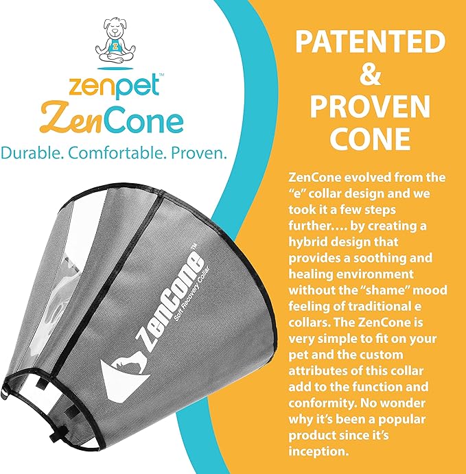 ZenPet Pet Recovery Cone E-Collar for Dogs and Cats - Always Use with Your Pet's Everyday Collar - Comfortable Soft Collar is Adjustable for a Secure and Custom Fit (Medium)