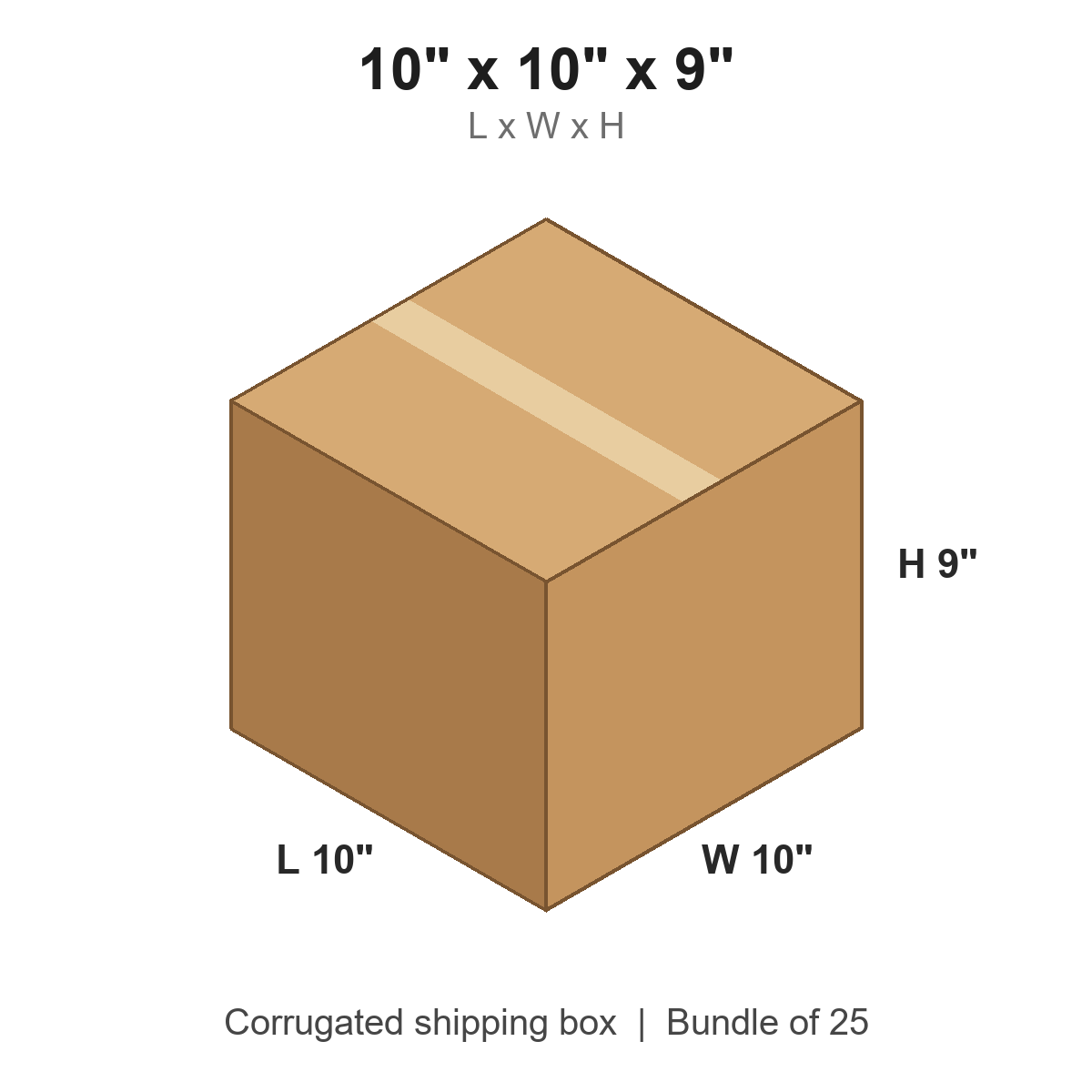 10x10x9 Corrugated Shipping Boxes (10 x 10 x 9 in), Bundle of 25