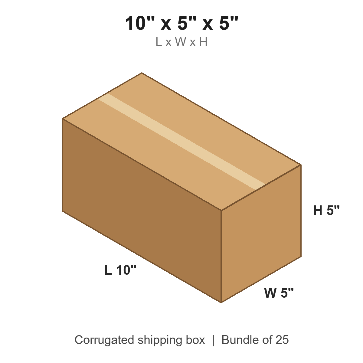 10x5x5 Long Corrugated Shipping Boxes (10 x 5 x 5 in), Bundle of 25
