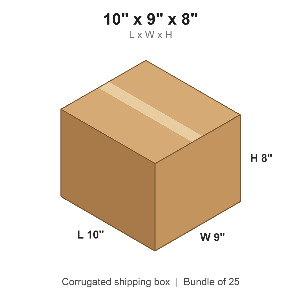10x9x8 Corrugated Shipping Boxes (10 x 9 x 8 in), Bundle of 25