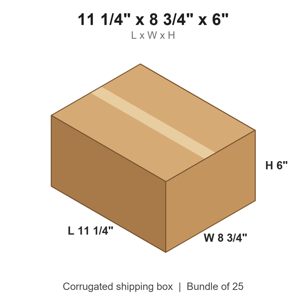 11.25x8.75x6 Corrugated Shipping Boxes (11 1/4 x 8 3/4 x 6 in), Bundle of 25
