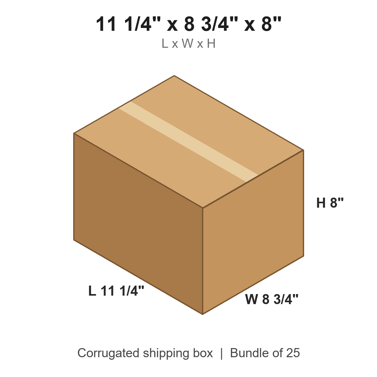 11.25x8.75x8 Corrugated Shipping Boxes (11 1/4 x 8 3/4 x 8 in), Bundle of 25