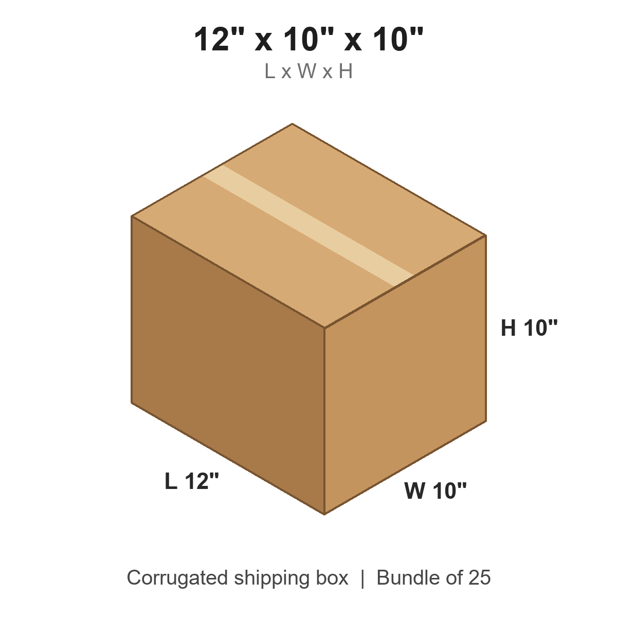 12x10x10 Corrugated Shipping Boxes (12 x 10 x 10 in), Bundle of 25