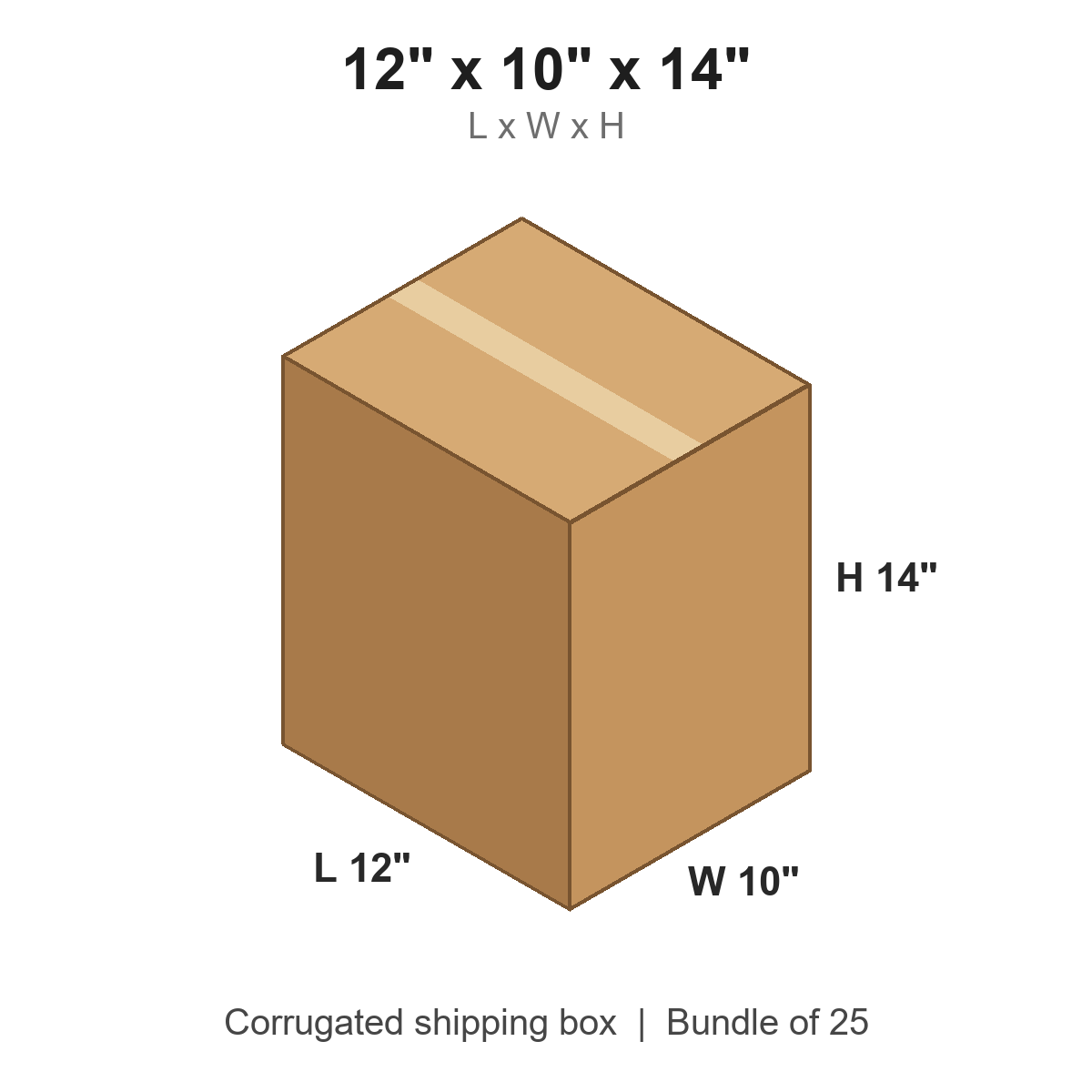 12x10x14 Corrugated Shipping Boxes (12 x 10 x 14 in), Bundle of 25