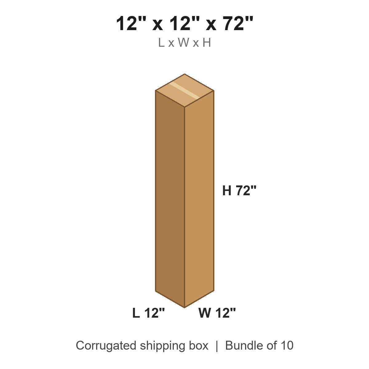 12x12x72 Tall Corrugated Shipping Boxes (12 x 12 x 72 in), Bundle of 10
