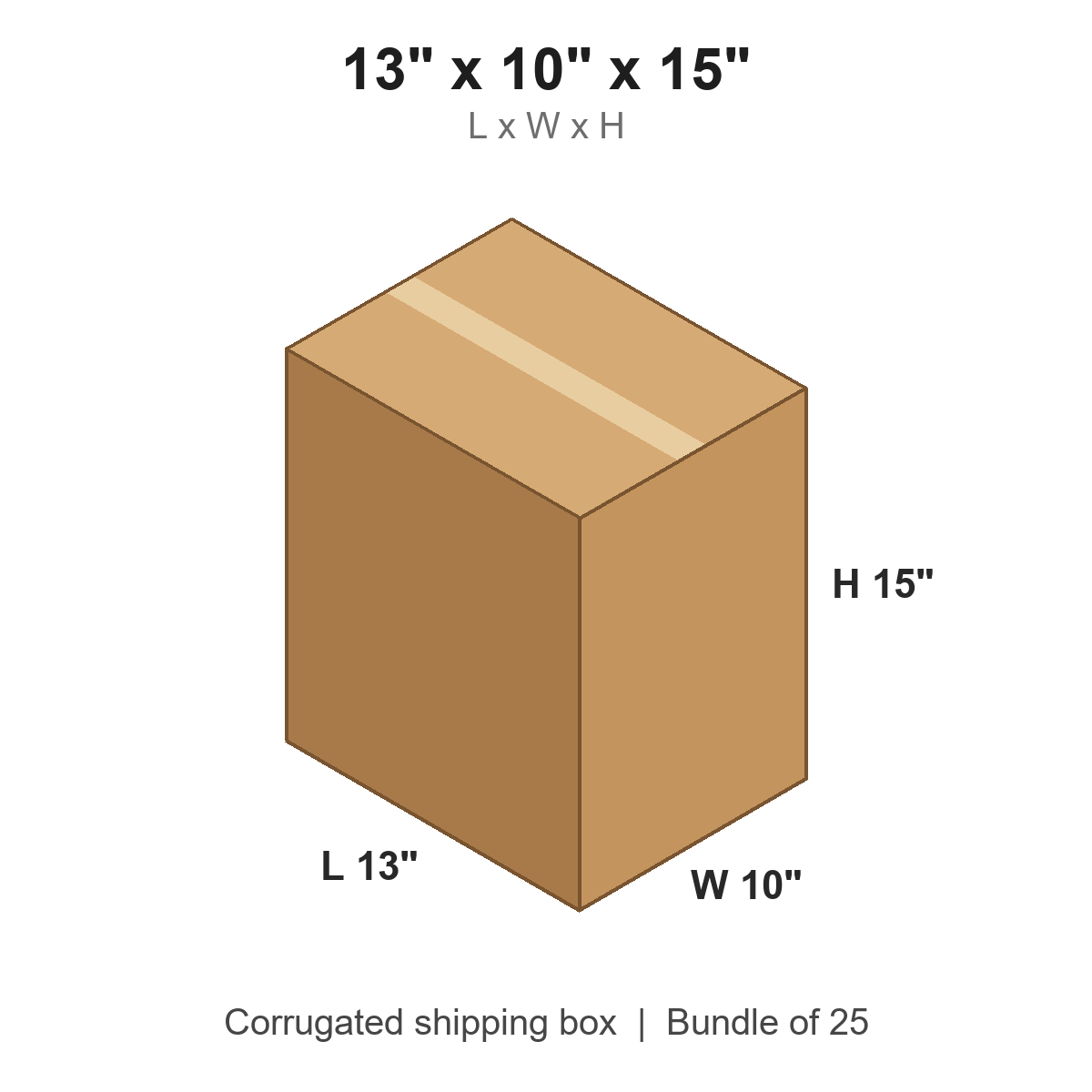 13x10x15 Corrugated Shipping Boxes (13 x 10 x 15 in), Bundle of 25