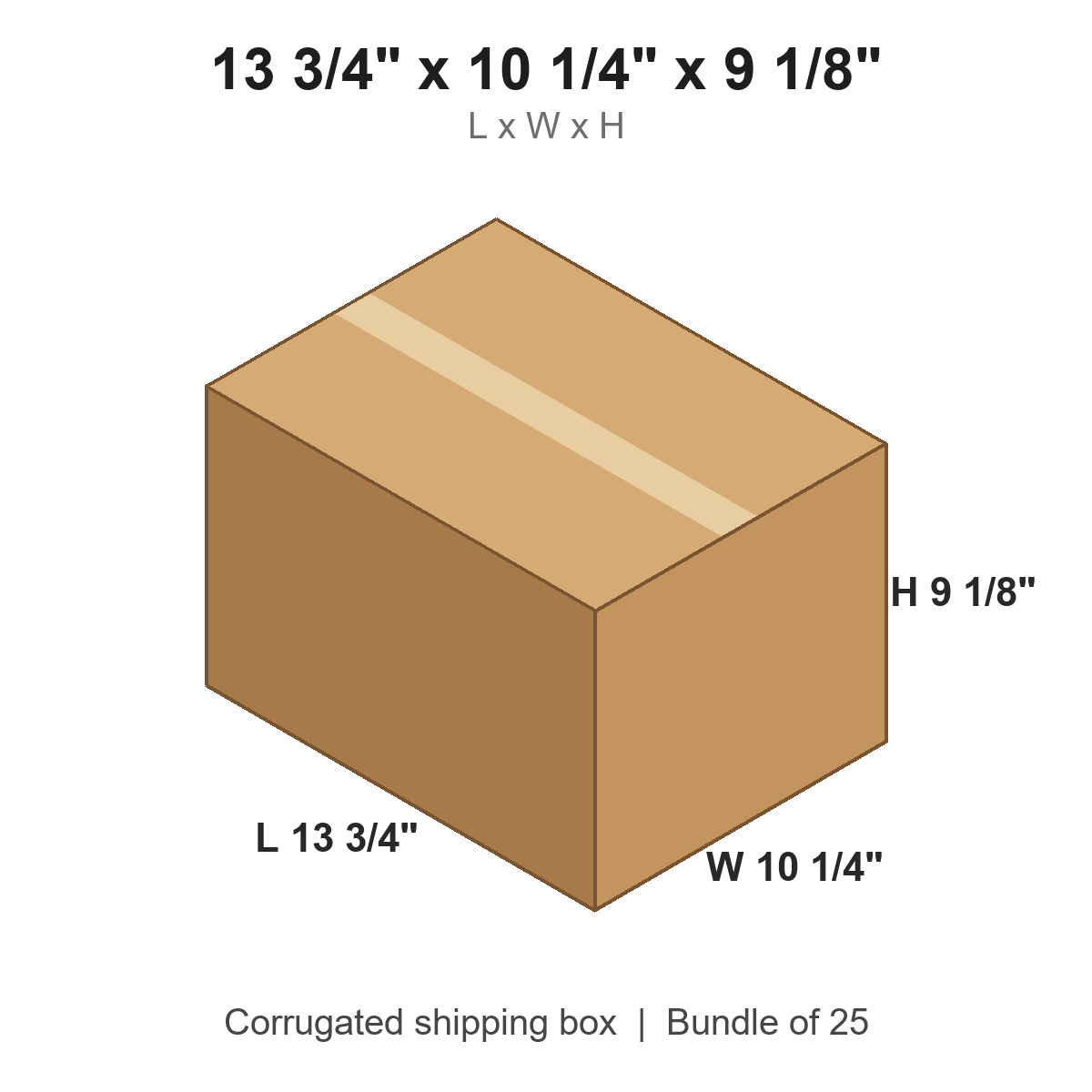 13.75x10.25x9.125 Corrugated Shipping Boxes (13 3/4 x 10 1/4 x 9 1/8 in), Bundle of 25