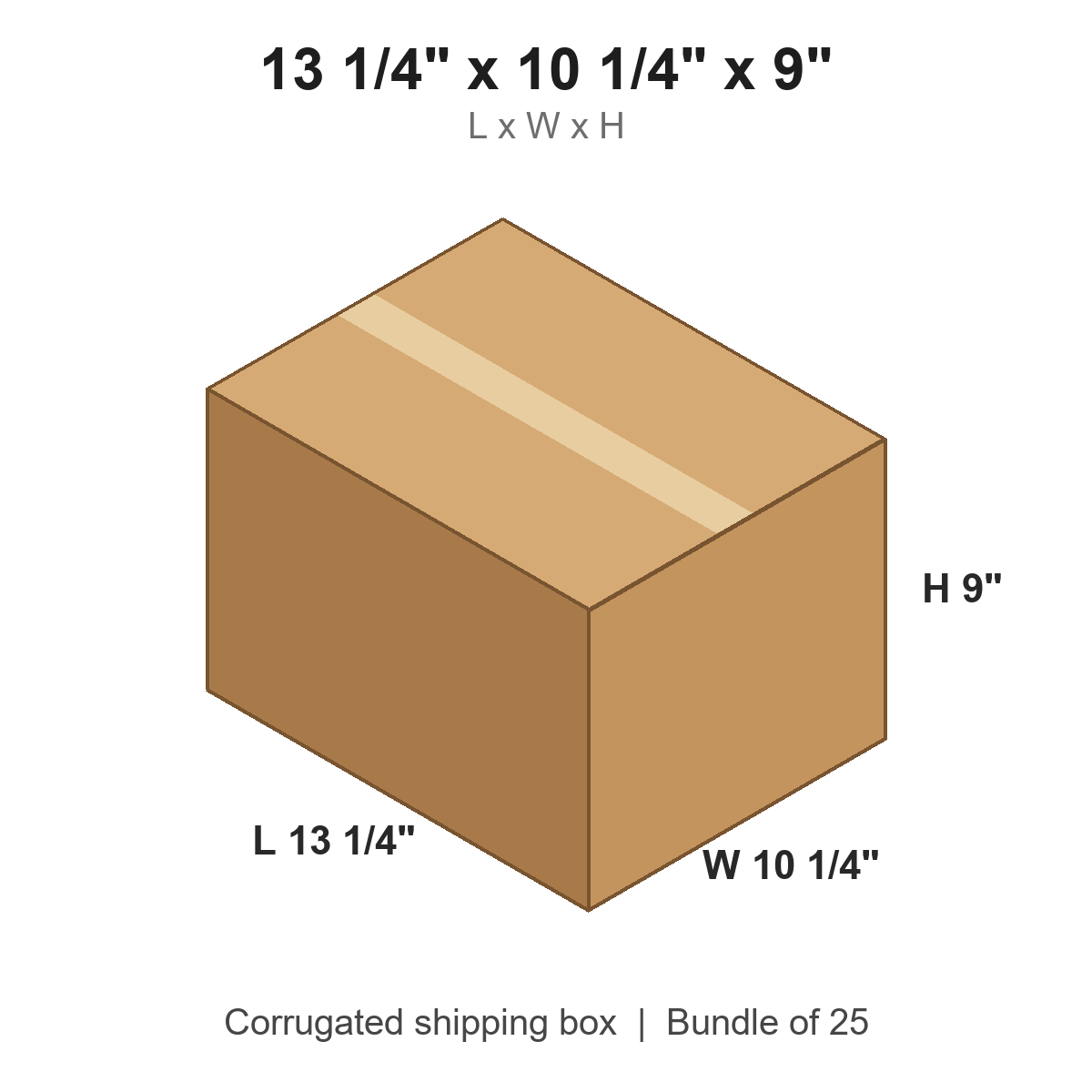 13.25x10.25x9 Corrugated Shipping Boxes (13 1/4 x 10 1/4 x 9 in), Bundle of 25