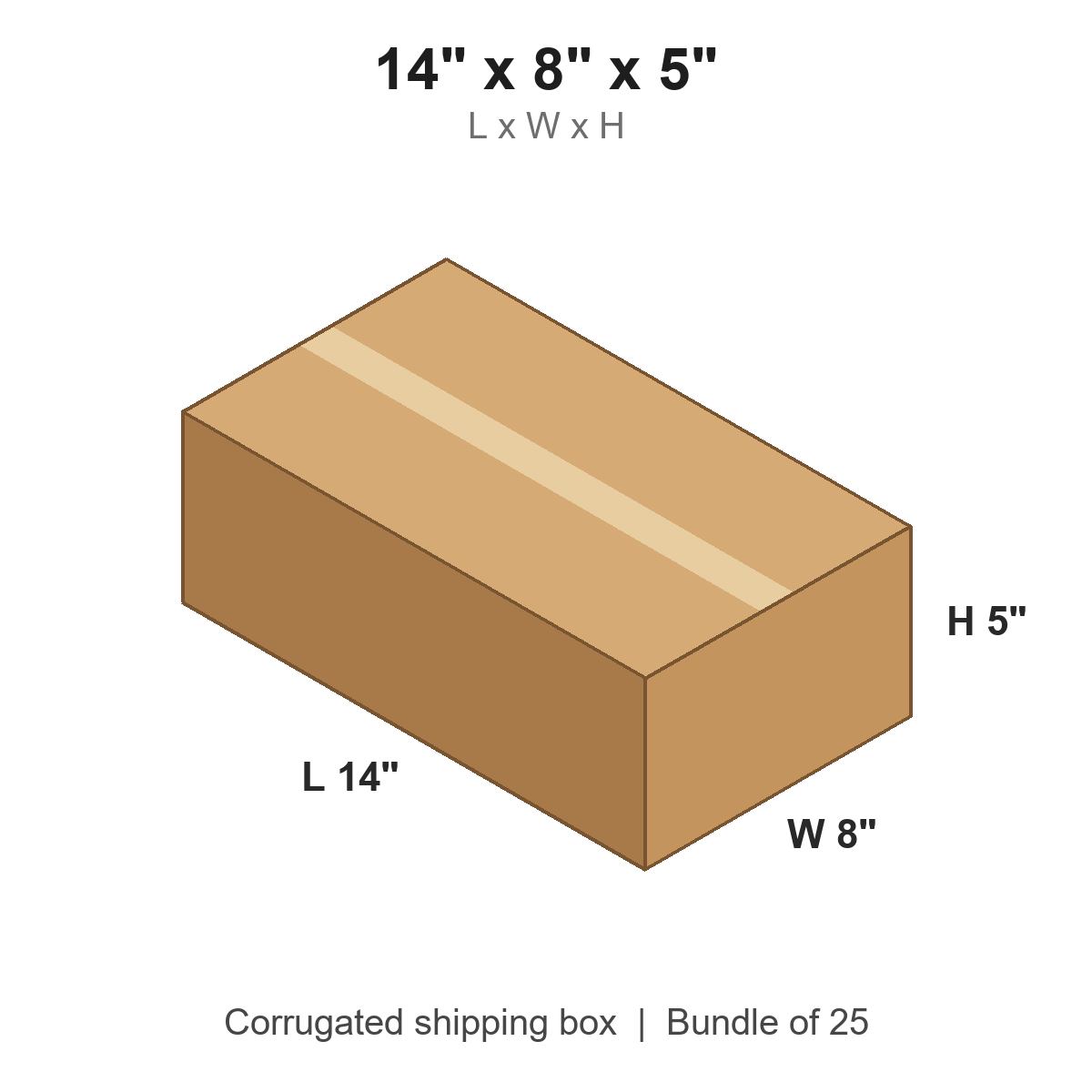 14x8x5 Corrugated Shipping Boxes (14 x 8 x 5 in), Bundle of 25