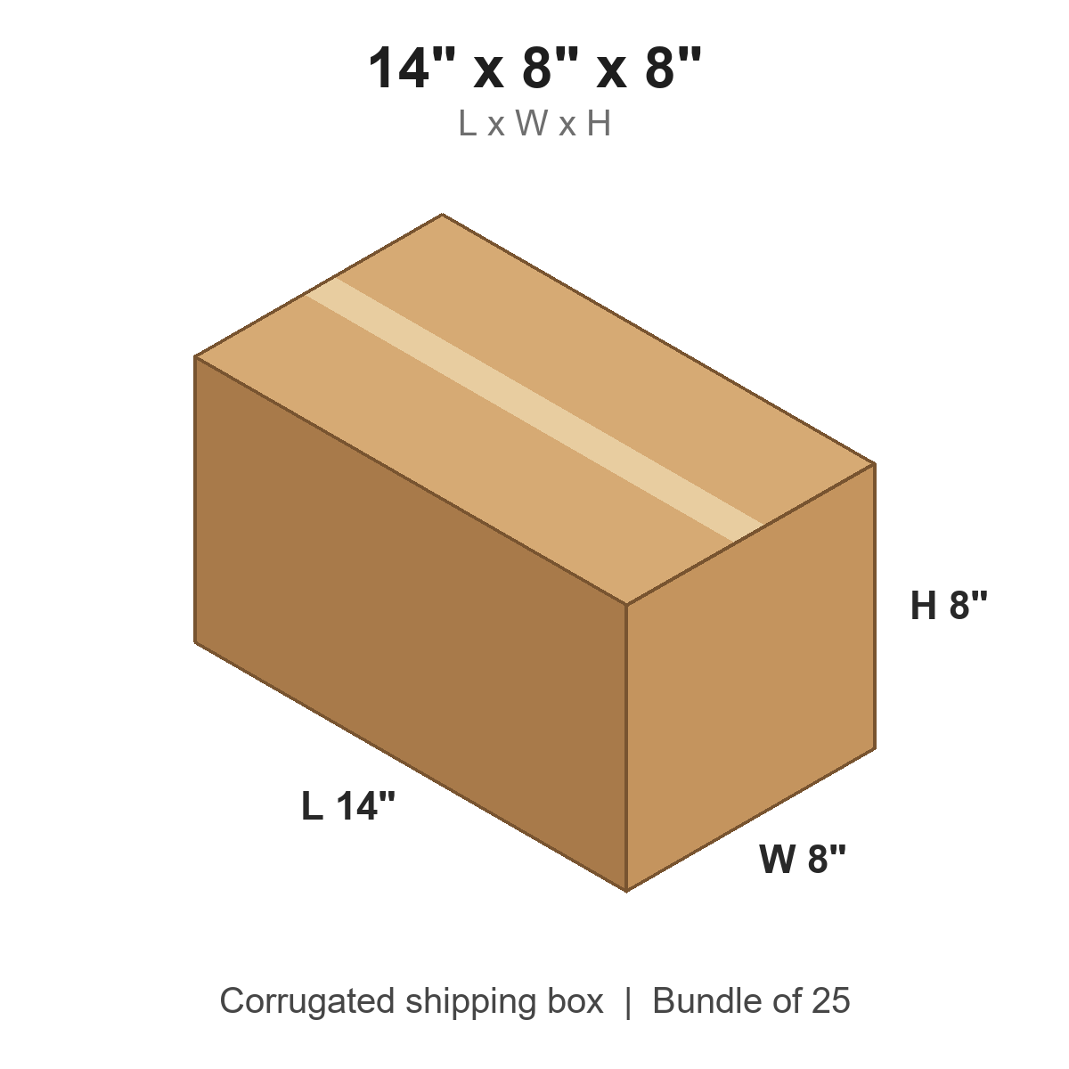 14x8x8 Corrugated Shipping Boxes (14 x 8 x 8 in), Bundle of 25