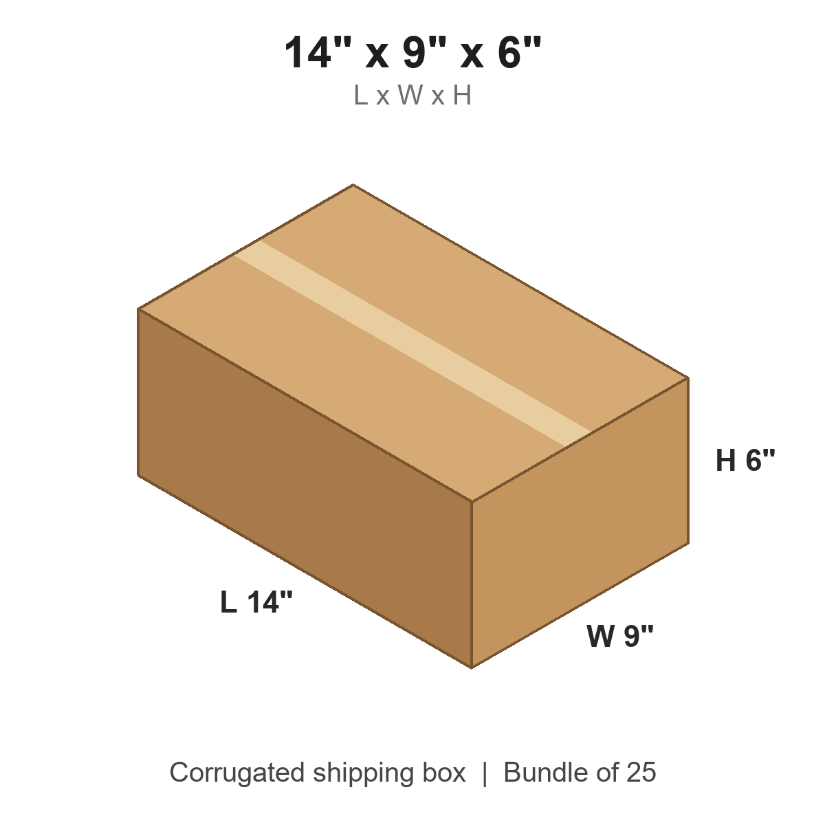 14x9x6 Corrugated Shipping Boxes (14 x 9 x 6 in), Bundle of 25