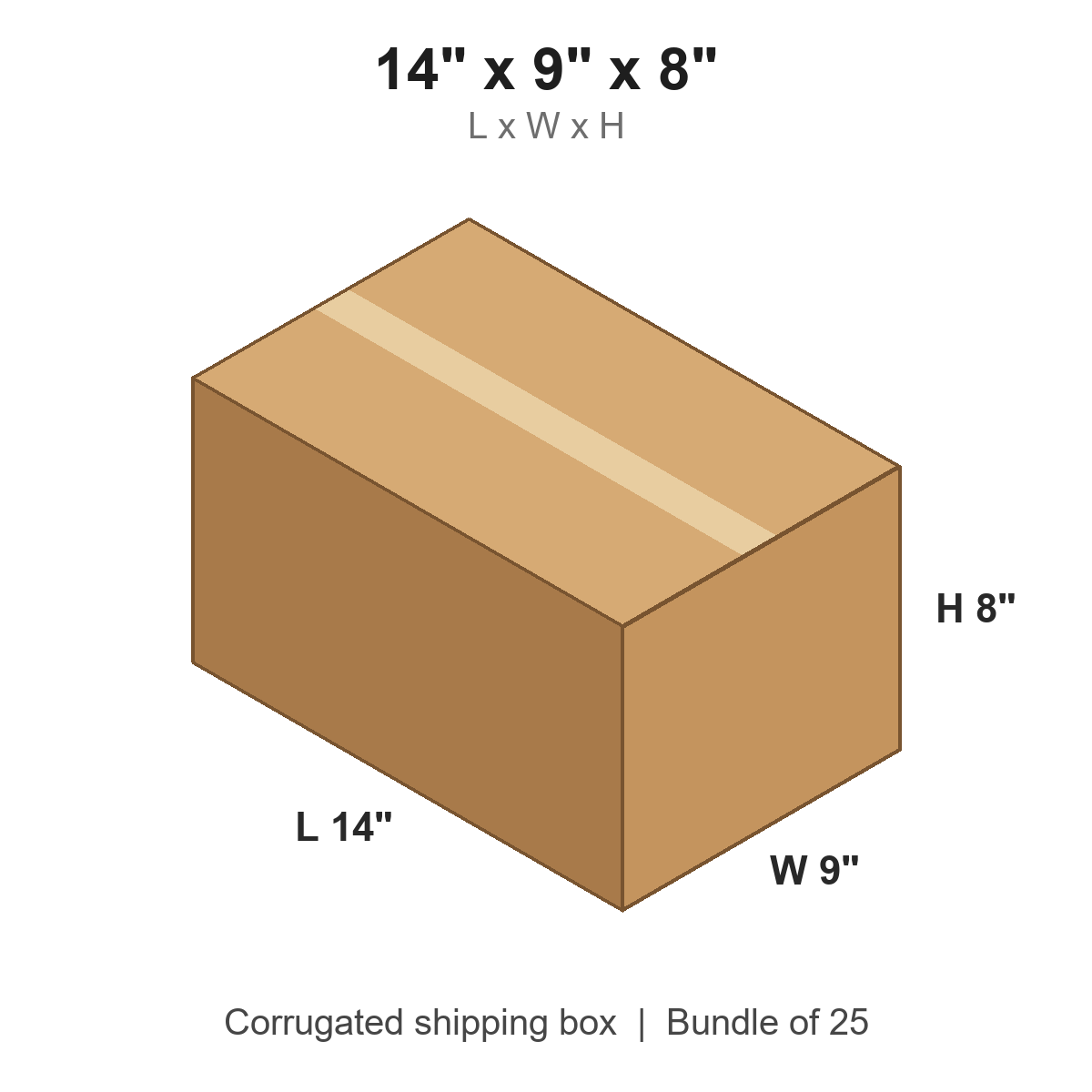 14x9x8 Corrugated Shipping Boxes (14 x 9 x 8 in), Bundle of 25