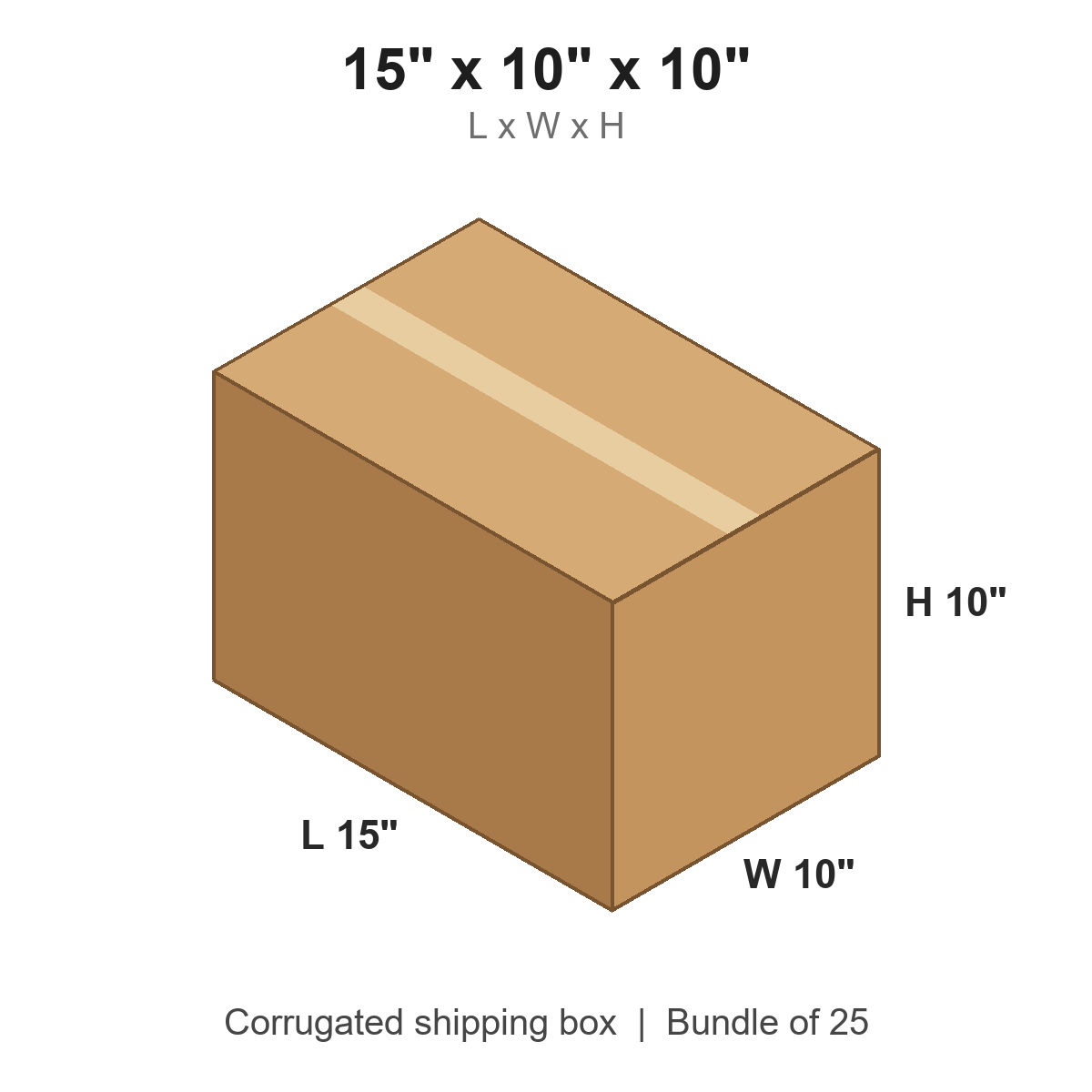 15x10x10 Corrugated Shipping Boxes (15 x 10 x 10 in), Bundle of 25