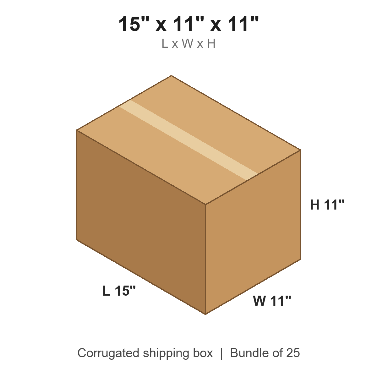 15x11x11 Corrugated Shipping Boxes (15 x 11 x 11 in), Bundle of 25