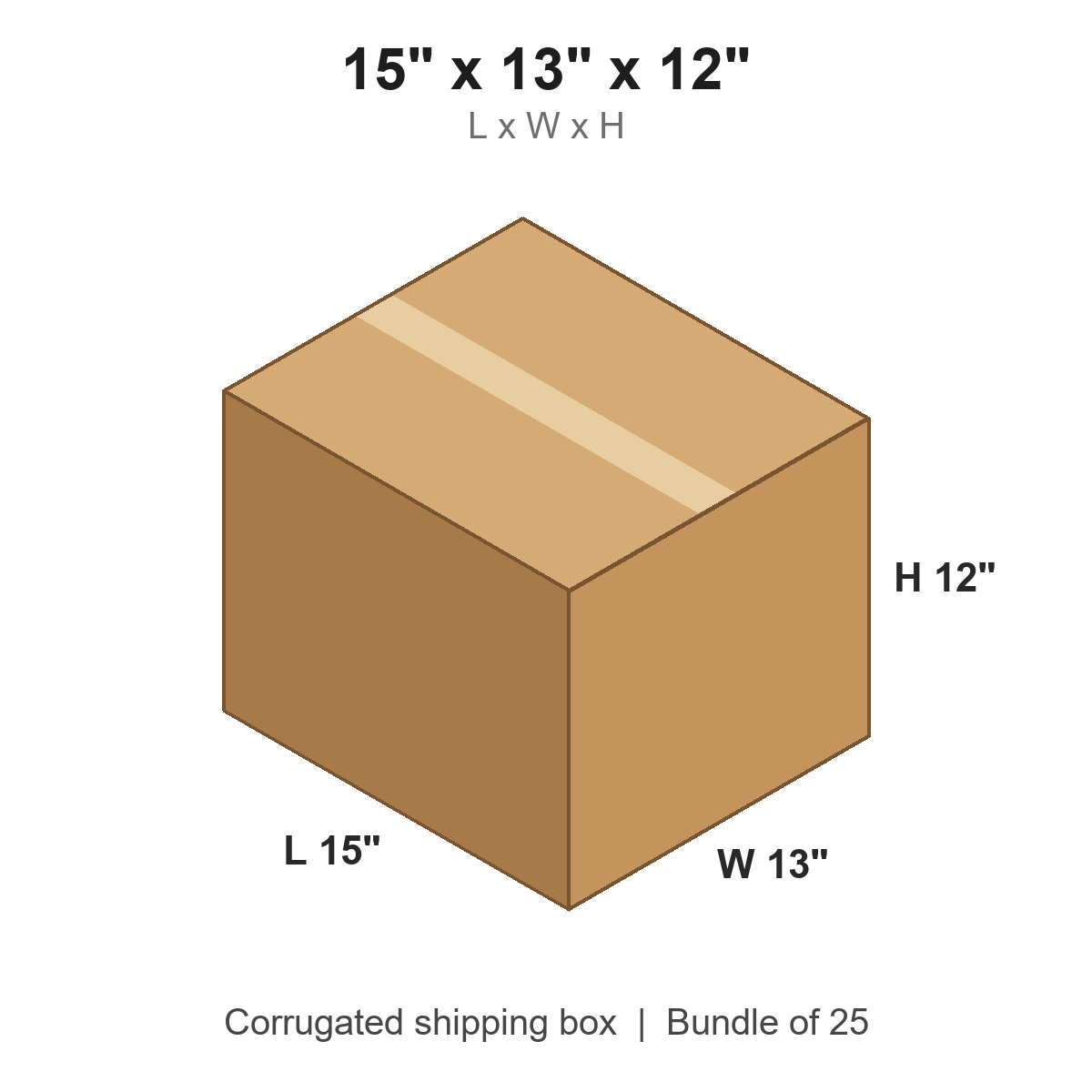 15x13x12 Corrugated Shipping Boxes (15 x 13 x 12 in), Bundle of 25