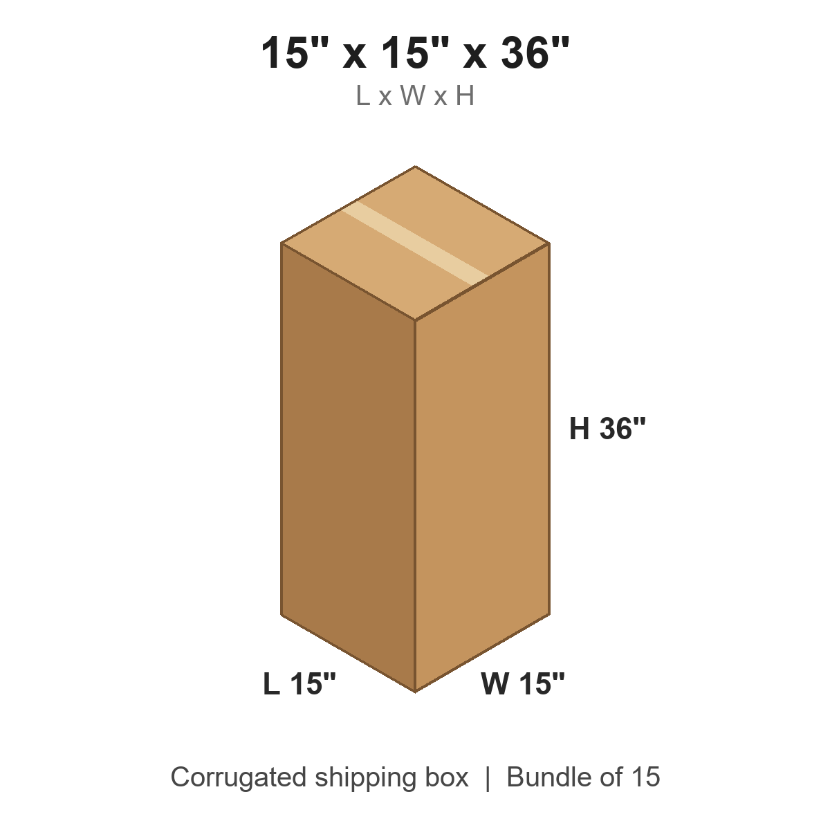 15x15x36 Tall Corrugated Shipping Boxes (15 x 15 x 36 in), Bundle of 15