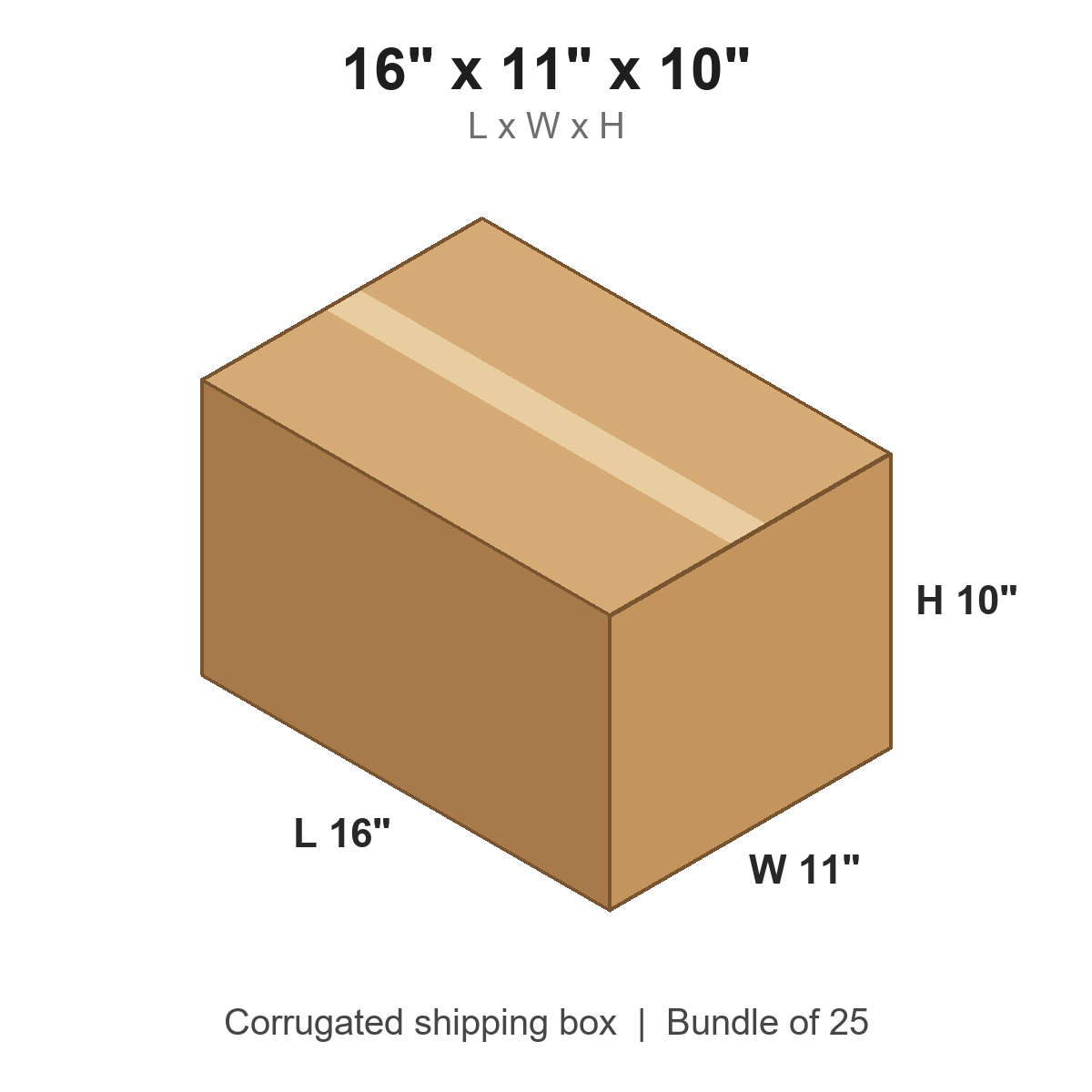 16x11x10 Corrugated Shipping Boxes (16 x 11 x 10 in), Bundle of 25