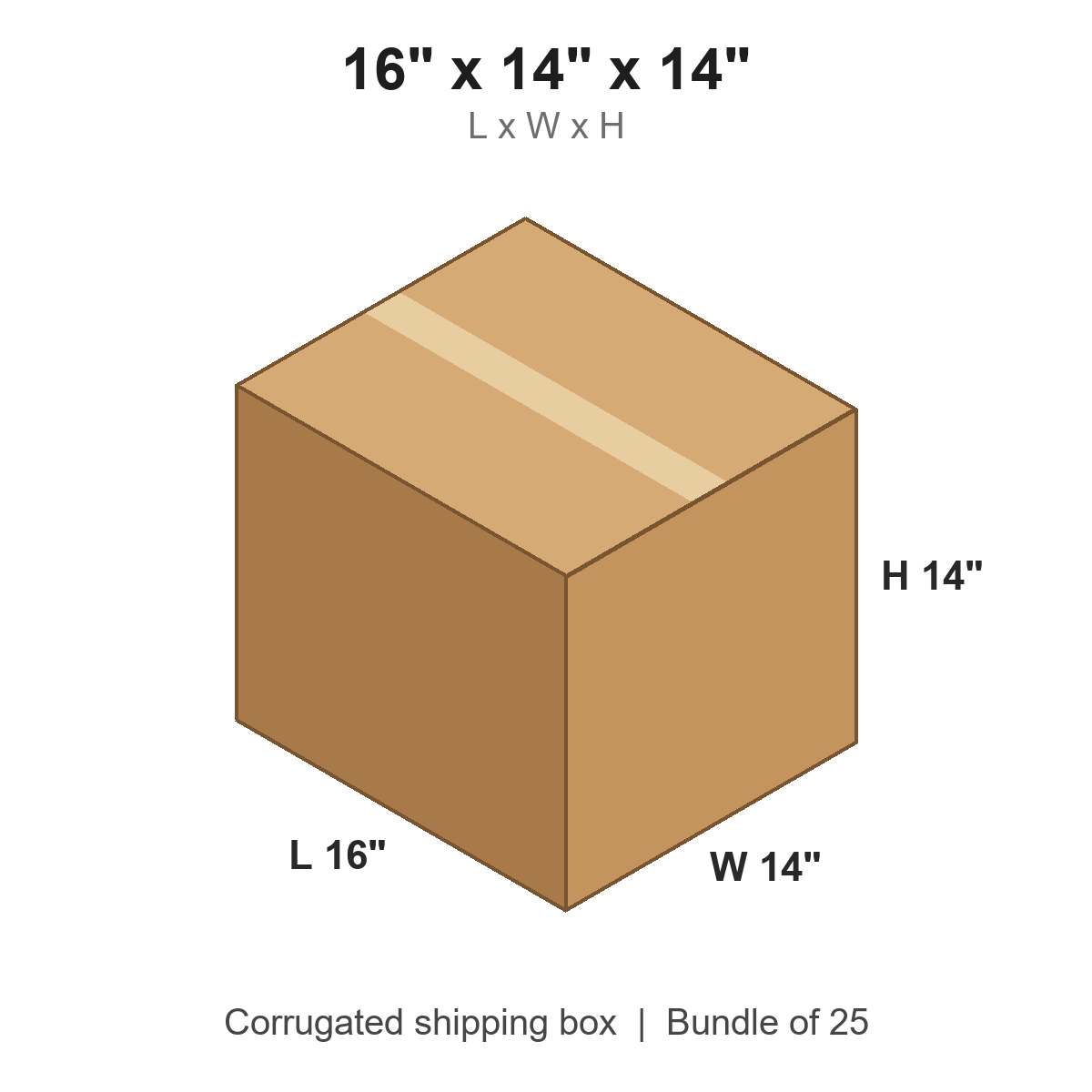 16x14x14 Corrugated Shipping Boxes (16 x 14 x 14 in), Bundle of 25