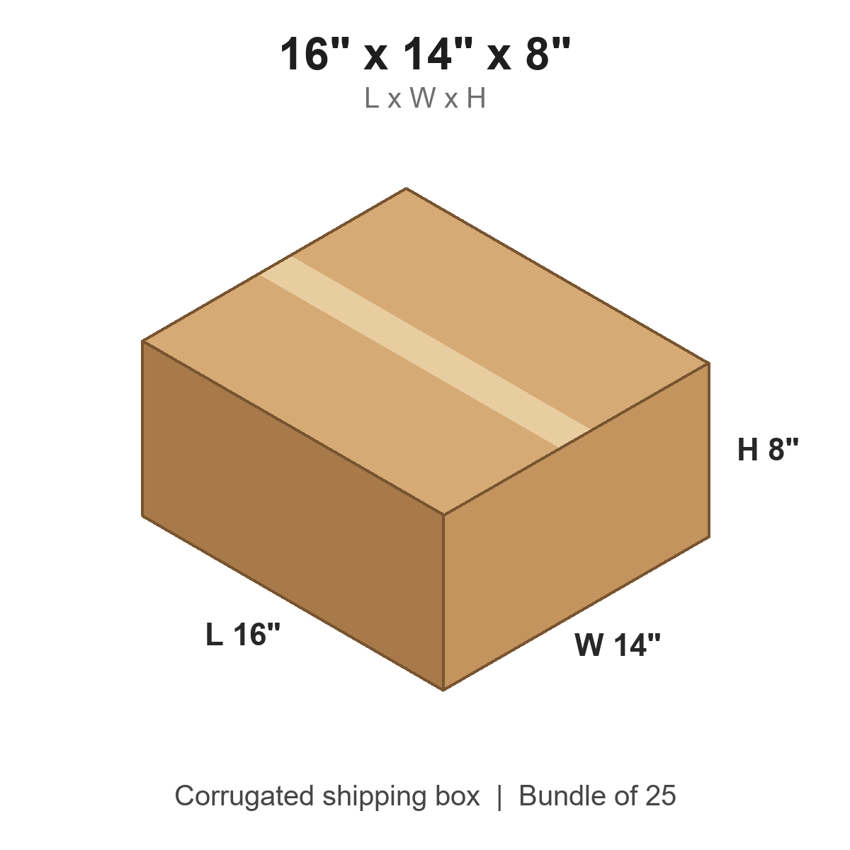 16x14x8 Corrugated Shipping Boxes (16 x 14 x 8 in), Bundle of 25