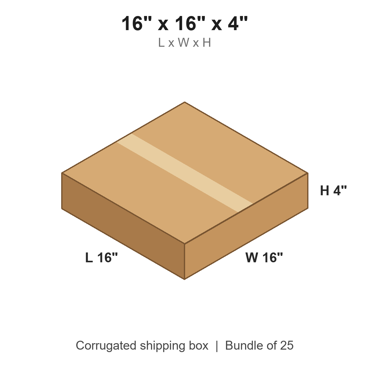 16x16x4 Flat Corrugated Shipping Boxes (16 x 16 x 4 in), Bundle of 25