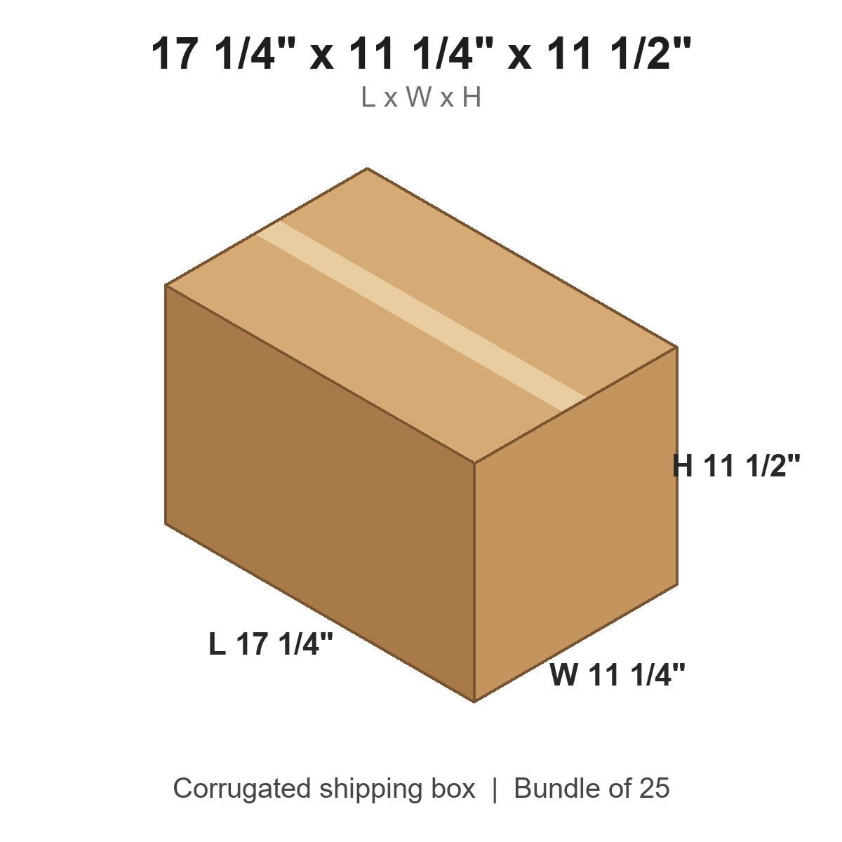 17.25x11.25x11.5 Corrugated Shipping Boxes (17 1/4 x 11 1/4 x 11 1/2 in), Bundle of 25