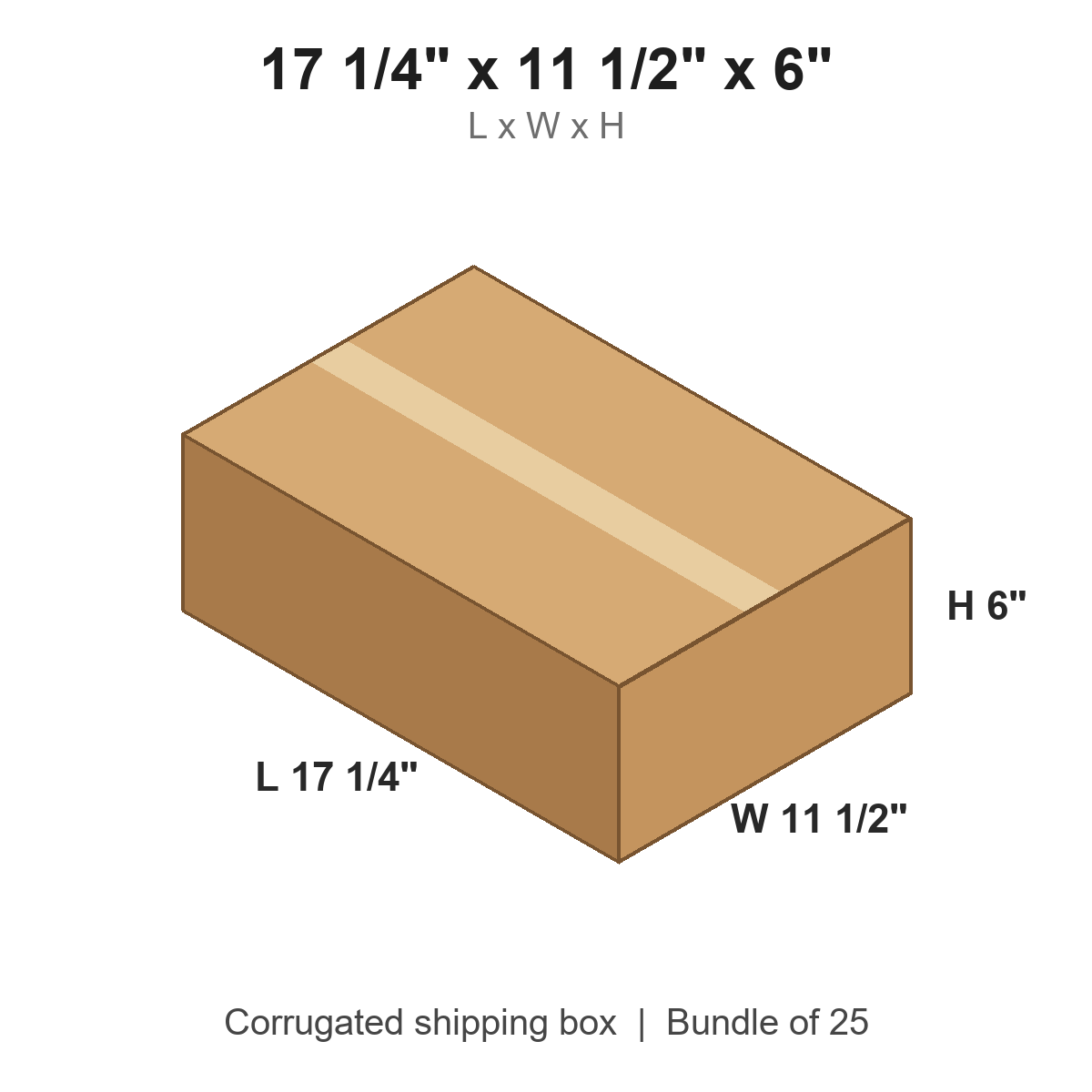 17.25x11.5x6 Corrugated Shipping Boxes (17 1/4 x 11 1/2 x 6 in), Bundle of 25