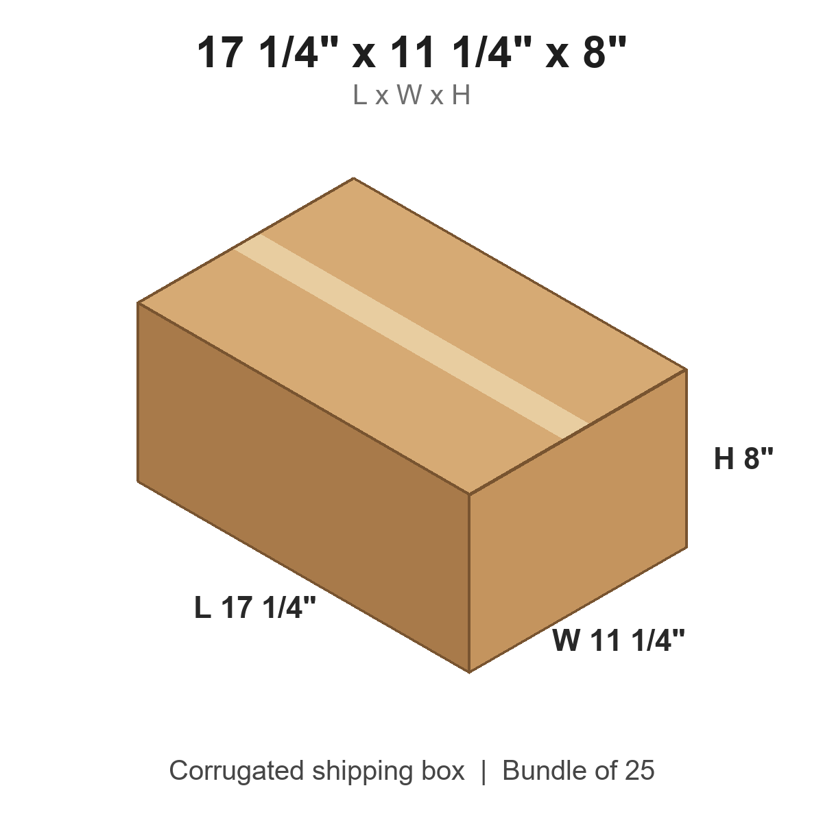 17.25x11.25x8 Corrugated Shipping Boxes (17 1/4 x 11 1/4 x 8 in), Bundle of 25
