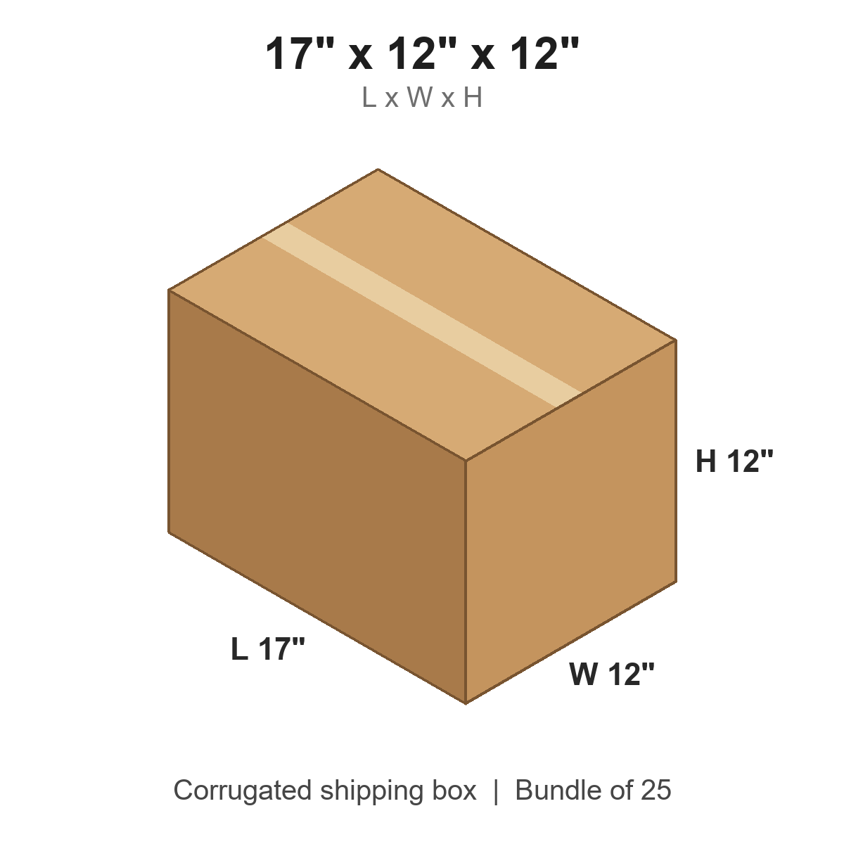 17x12x12 Corrugated Shipping Boxes (17 x 12 x 12 in), Bundle of 25